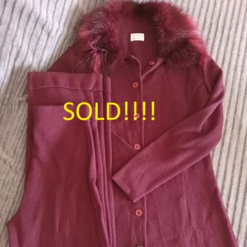 Free Shipping Inscripcion Glacee Viscose Faux fur lapel button up Sweater+Pants
